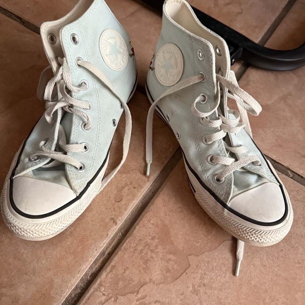 Converse Shoes Womens Size 7.5 Blue All Star Hi Mushrooms Sneaker Chance Of Rain